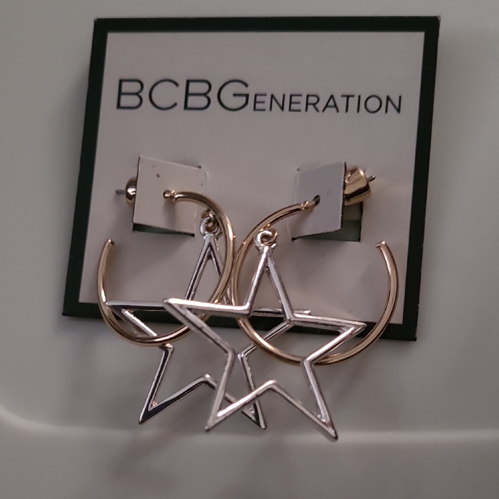BCBGeneration Two-Tone Star Hoop Earrings